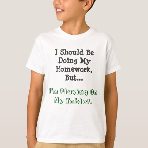 Kids Hanes TAGLESS T_Shirt Homework vs Tablet