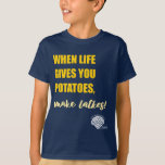 Kids' Hanukkah Shirt - "Make latkes"<br><div class="desc">Show off your Hanukkah ruach with this adorable t-shirt! 25% of sales benefit the Hineni Learning Center at Adat Chaverim.</div>
