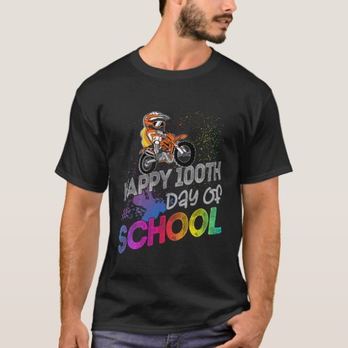 Kids Happy 100Th Day Of School Rider Dirt Bike Bac T_Shirt