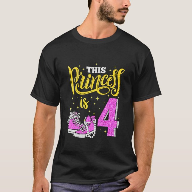 Kids Happy 4th Birthday  For Girls Sneakers Crown  T-Shirt (Front)