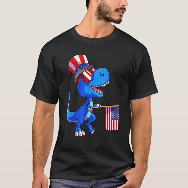 Kids Happy 4th Of July Rex Dino Dinosaur Baby Todd T-Shirt (Front)