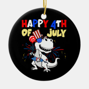 Kids Happy 4th Of July T Rex Dino Dinosaur Baby Ceramic Ornament