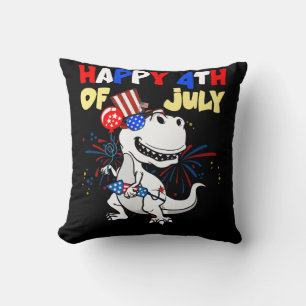 Kids Happy 4th Of July T Rex Dino Dinosaur Baby Throw Pillow
