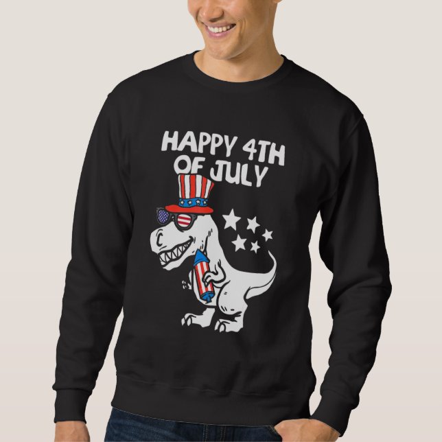 Kids Happy 4th Of July T-Rex Dino Dinosaur Baby To Sweatshirt (Front)