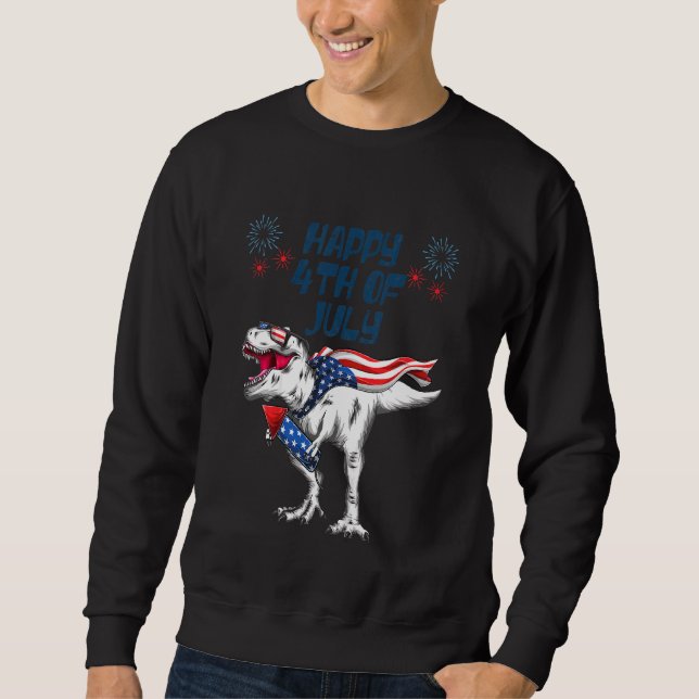 Kids Happy 4th Of July T-Rex Dino Dinosaur Baby To Sweatshirt (Front)