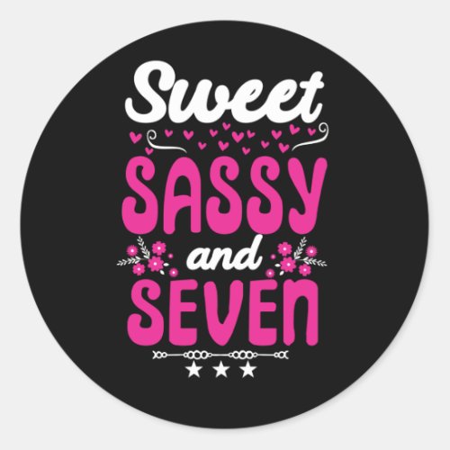 Kids Happy 7th Birthday Sweet Sassy and Seven Classic Round Sticker