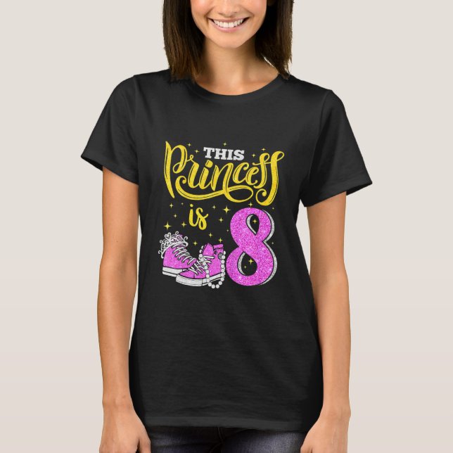 Kids Happy 8th Birthday  For Girls Sneakers Crown  T-Shirt (Front)