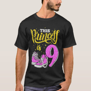 Kids Happy 9th Birthday For Girls Sneakers Crown T-Shirt