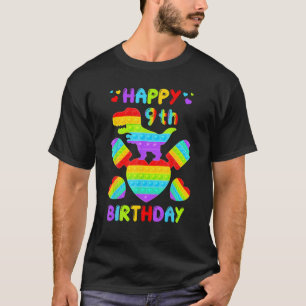 Kids Happy 9Th Birthday Pop It Dinosaur T-Shirt
