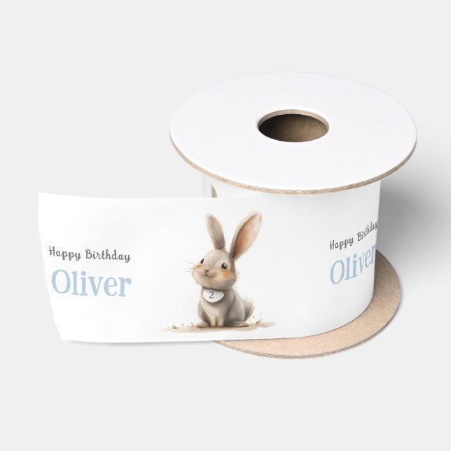 Kids Happy Birthday Cute Bunny Name Satin Ribbon (Spool)
