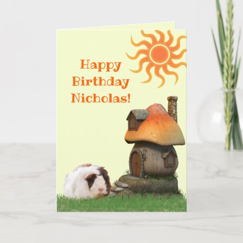 Kids Happy Birthday Guinea Pig Mushroom House Card