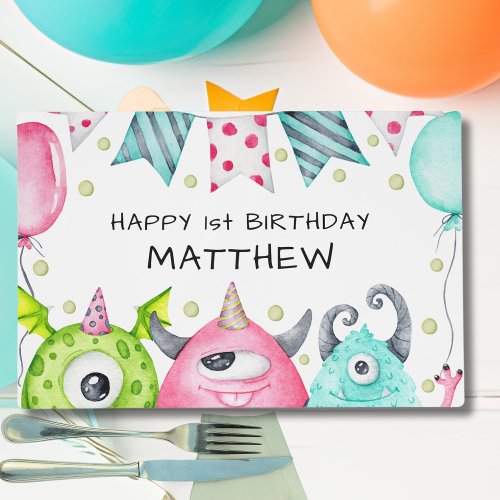 Kids Happy Birthday Monster Themed Paper Placemat
