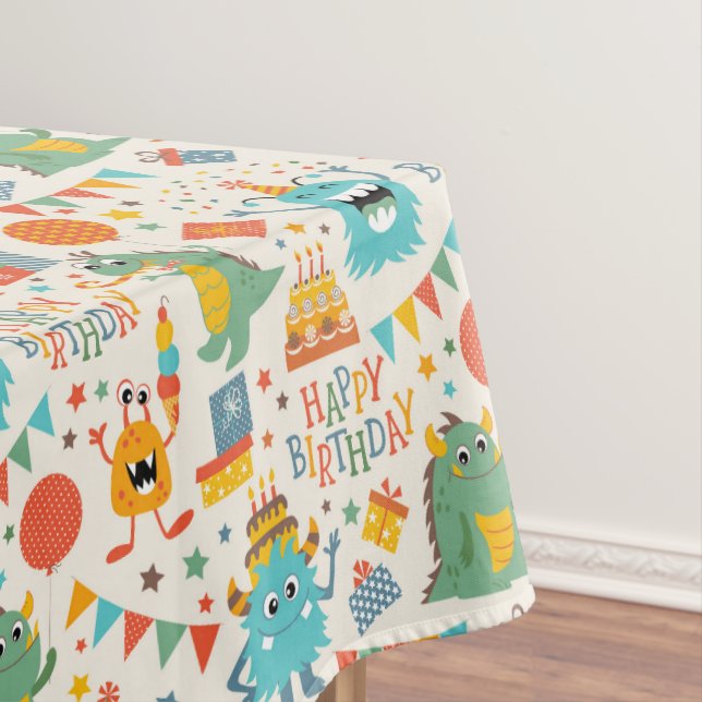Kids Happy Birthday Monsters Tablecloth (In Situ)