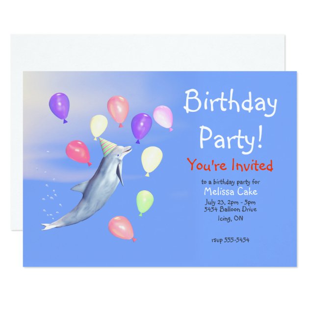 Kids Happy Birthday Party Dolphin Invitation