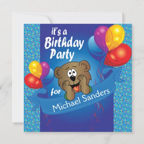 Kids Happy Birthday Polka Dot Bear Invitation