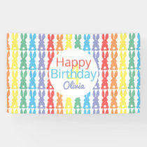 Kids Happy Birthday Rainbow Bunny Personalized Banner