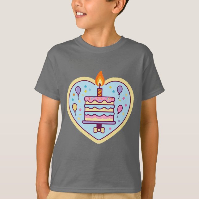 Kids' Happy Birthday T-Shirt with Cake (Front)