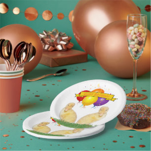 Kid's Happy Birthday Yellow Ducklings Balloons Paper Plates