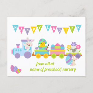 Kids Happy Easter Bunny Train Holiday Postcard
