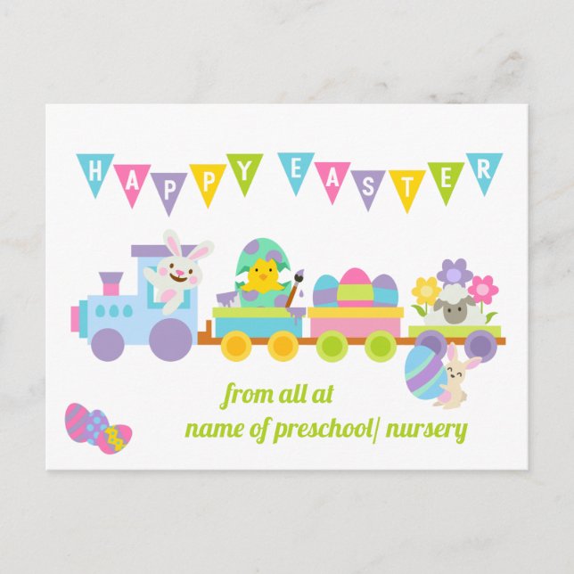 Kids Happy Easter Bunny Train  Holiday Postcard (Front)