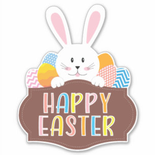 Kid's Happy Easter Colorful Eggs & Bunny Sticker