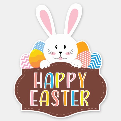 Kids Happy Easter Colorful Eggs  Bunny Sticker