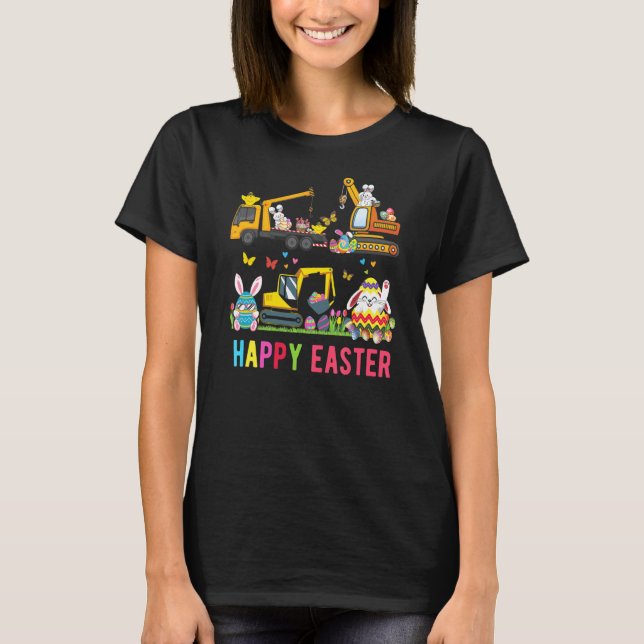 Kids Happy Easter Construction Crane Truck Boys 1 T-Shirt (Front)