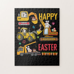 Kids Happy Easter Construction Crane Truck Boys Jigsaw Puzzle