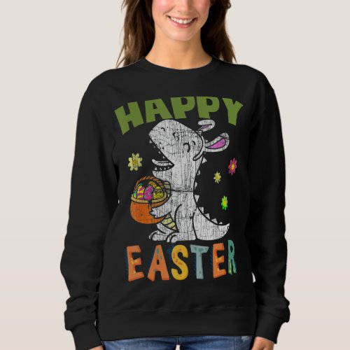 Kids Happy Easter Day T Rex Dino Bunny Egg Boys Gi Sweatshirt