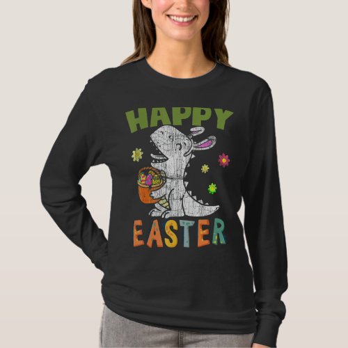 Kids Happy Easter Day T Rex Dino Bunny Egg Boys Gi T_Shirt