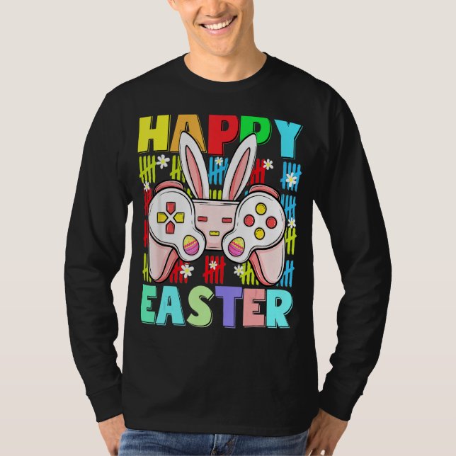 Kids Happy Easter Game Controller Ears Funny Egg B T-Shirt (Front)