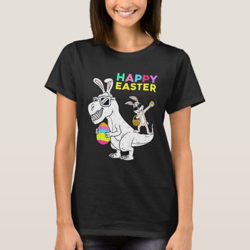 Kids Happy Easter T Rex Dino Dabbing Rabbit Dab Bo T_Shirt