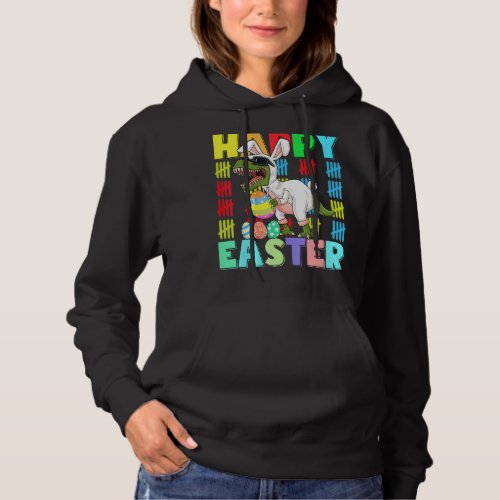 Kids Happy Easter T Rex Dino With Bunny Ears Egg 4 Hoodie