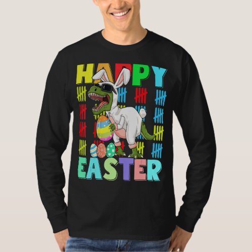 Kids Happy Easter T Rex Dino With Bunny Ears Egg 4 T_Shirt