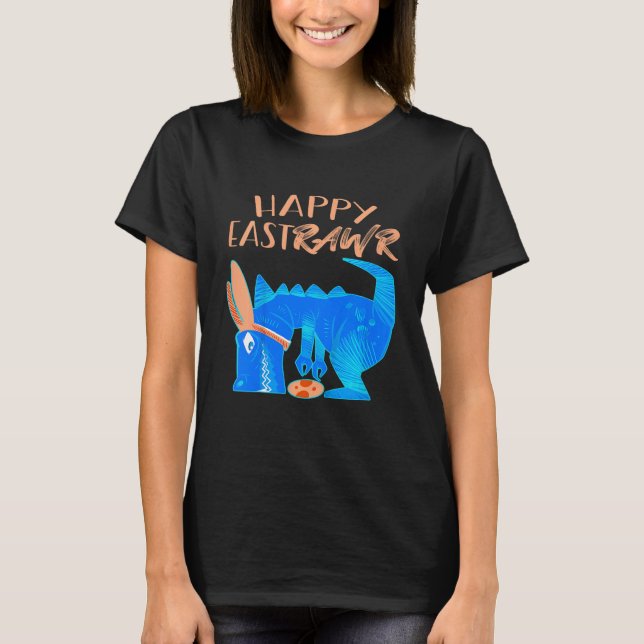 Kids Happy Eastrawr Cute Trex Dinosaur Easter Bunn T-Shirt (Front)