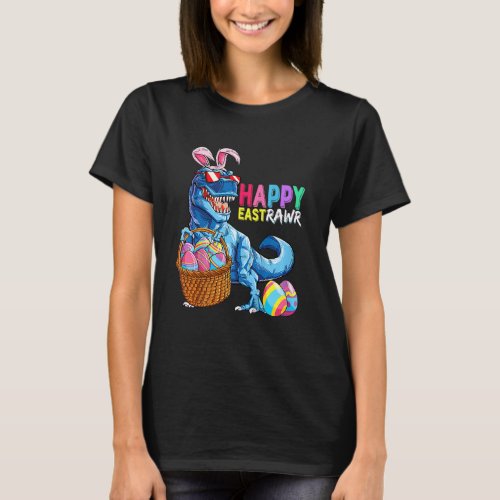 Kids Happy Eastrawr Rex Dinosaur Easter Bunny Egg  T_Shirt