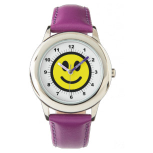 Kid's Happy Face Purple Leather Strap Watch