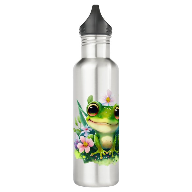 Kids Happy Green Frog Stainless Steel Water Bottle (Left)