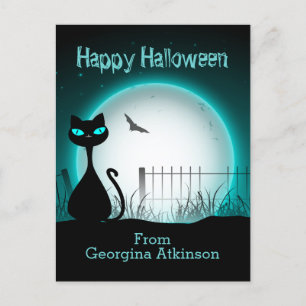 Kids Happy Halloween Black Cat Postcard