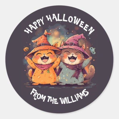 Kids Happy Halloween Cute Cartoon Cat Witch Classic Round Sticker