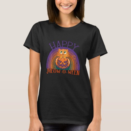 Kids Happy Halloween Meow O Ween Cute Cat Pumpkin  T_Shirt