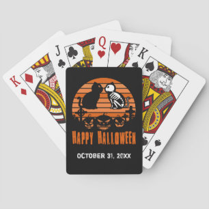 Kids Happy Halloween Skeleton Cat Retro Sunset Poker Cards