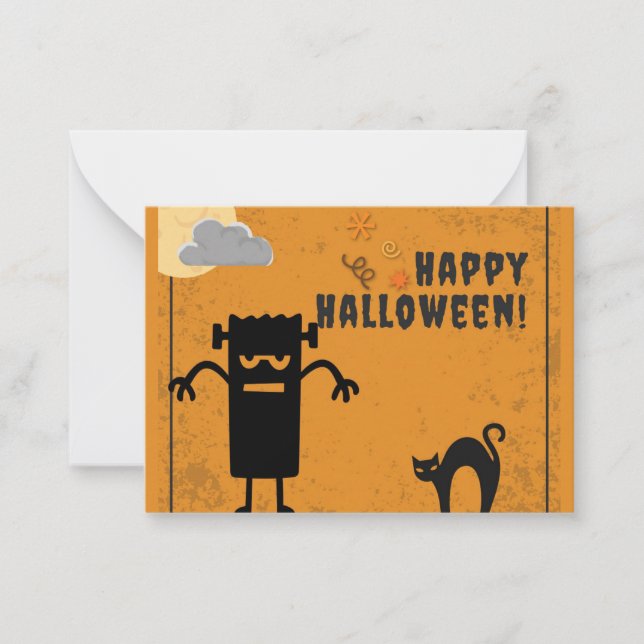 Kids Happy Halloween Spooky Monster Note Card (Front)