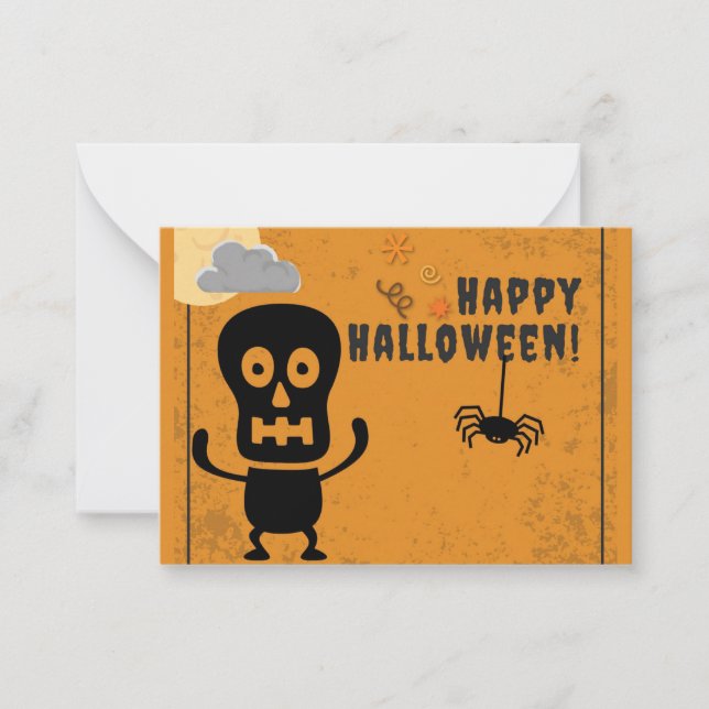 Kids Happy Halloween Spooky Skeleton Note Card (Front)