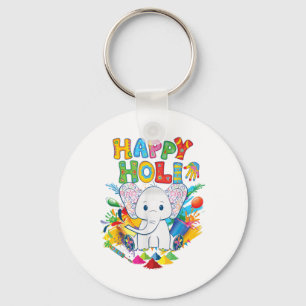 Kids Happy Holi Festival India Color Elephant Hind Keychain