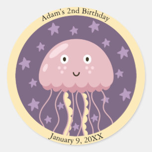 Kids Happy Jellyfish Under the Sea Birthday Classic Round Sticker