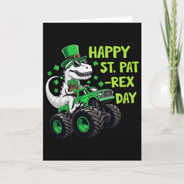 Kids Happy St Pat-rex Day St Patricks Day Dinosaur Card (Front)
