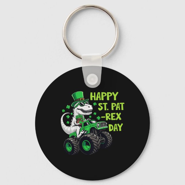 Kids Happy St Pat-rex Day St Patricks Day Dinosaur Keychain (Front)