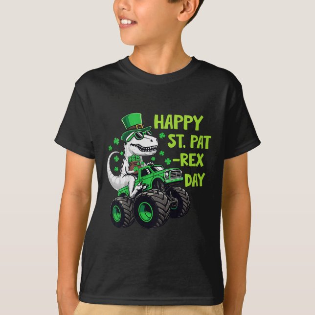 Kids Happy St Pat-rex Day St Patricks Day Dinosaur T-Shirt (Front)