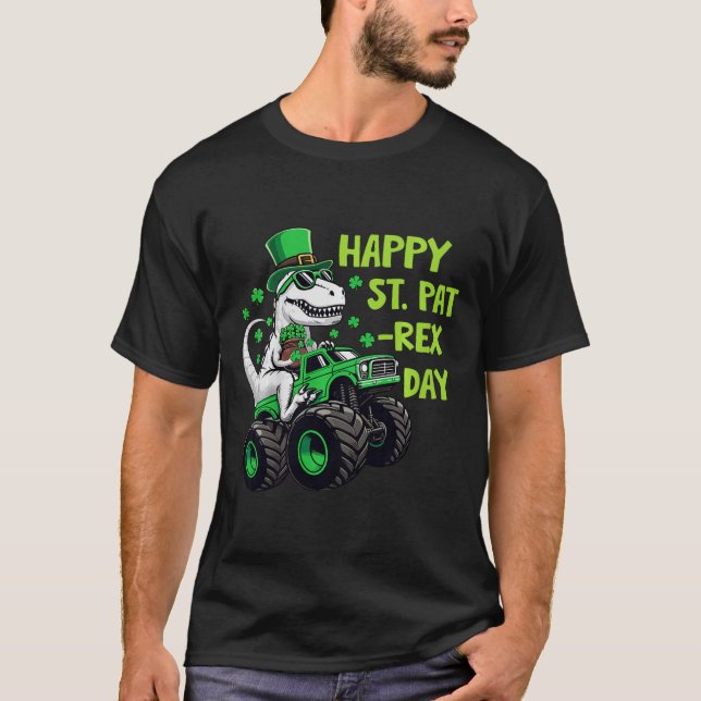 Kids Happy St Pat-rex Day St Patricks Day Dinosaur T-Shirt (Front)